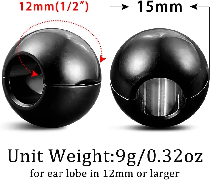 1 pair 9g ear weight Classic Spheres 12mm  (1/2"), Hypoallergenic 316 Stainless Steel Ear Weights Plugs Tunnels Gauges for Ear Body Jewelry Women Men