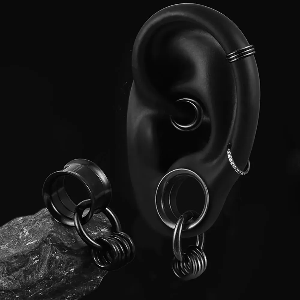 1 Pair Basic gauges 1 big ring 5 small rings Ear Tunnels Plugs 316 Stainless Steel Ear Gauges Weight Saddle Plugs Hypoallergenic expander Piercing Body Jewelry 00g 0g-1''