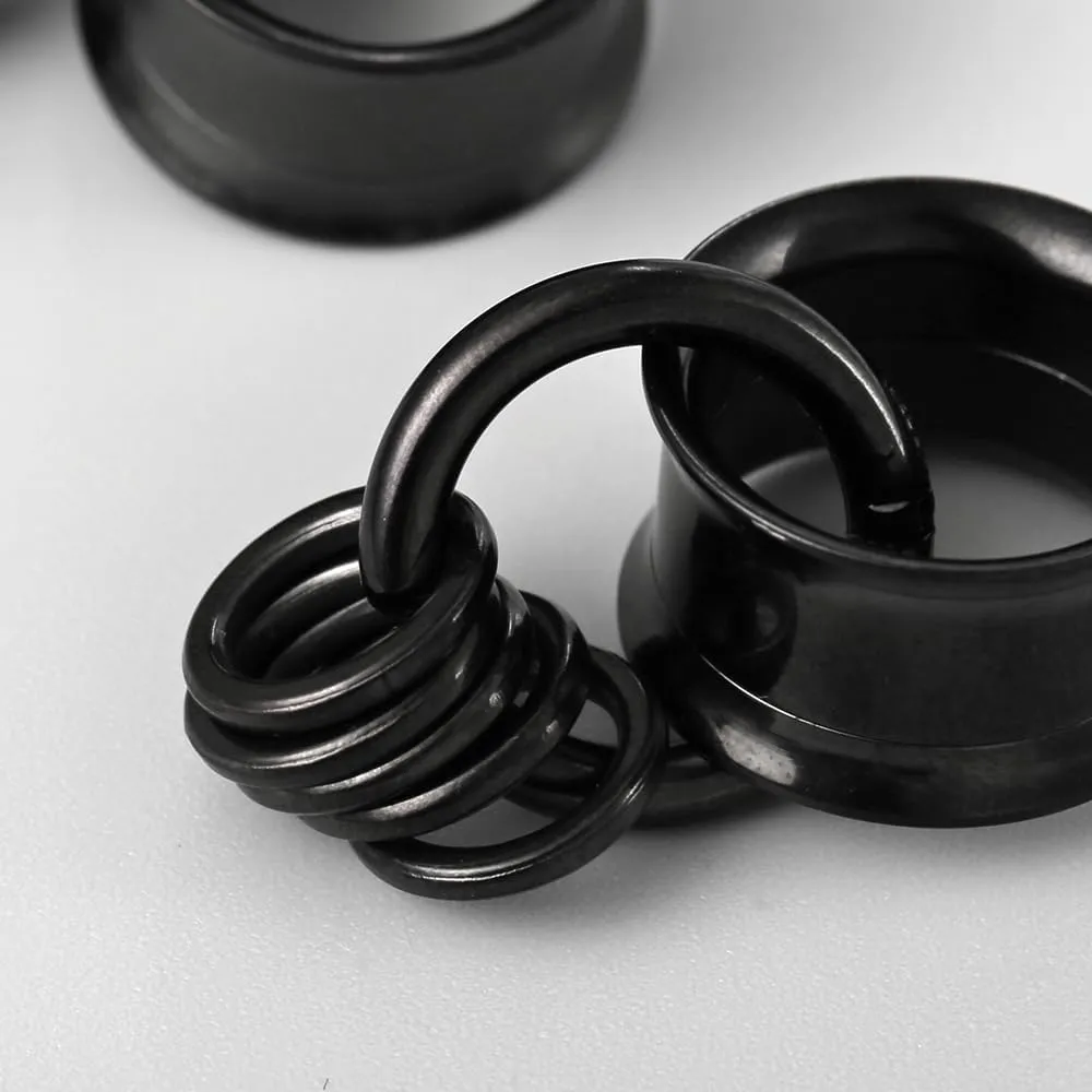 1 Pair Basic gauges 1 big ring 5 small rings Ear Tunnels Plugs 316 Stainless Steel Ear Gauges Weight Saddle Plugs Hypoallergenic expander Piercing Body Jewelry 00g 0g-1''