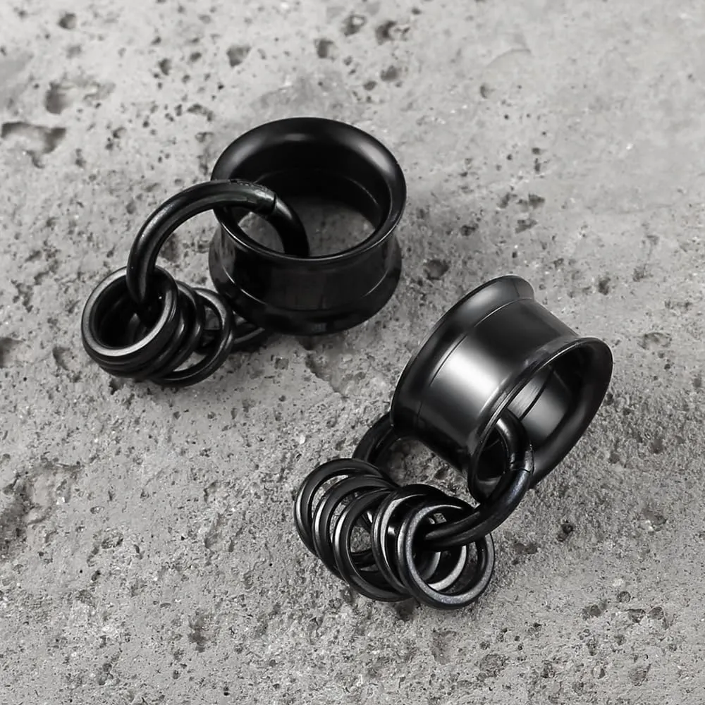 1 Pair Basic gauges 1 big ring 5 small rings Ear Tunnels Plugs 316 Stainless Steel Ear Gauges Weight Saddle Plugs Hypoallergenic expander Piercing Body Jewelry 00g 0g-1''