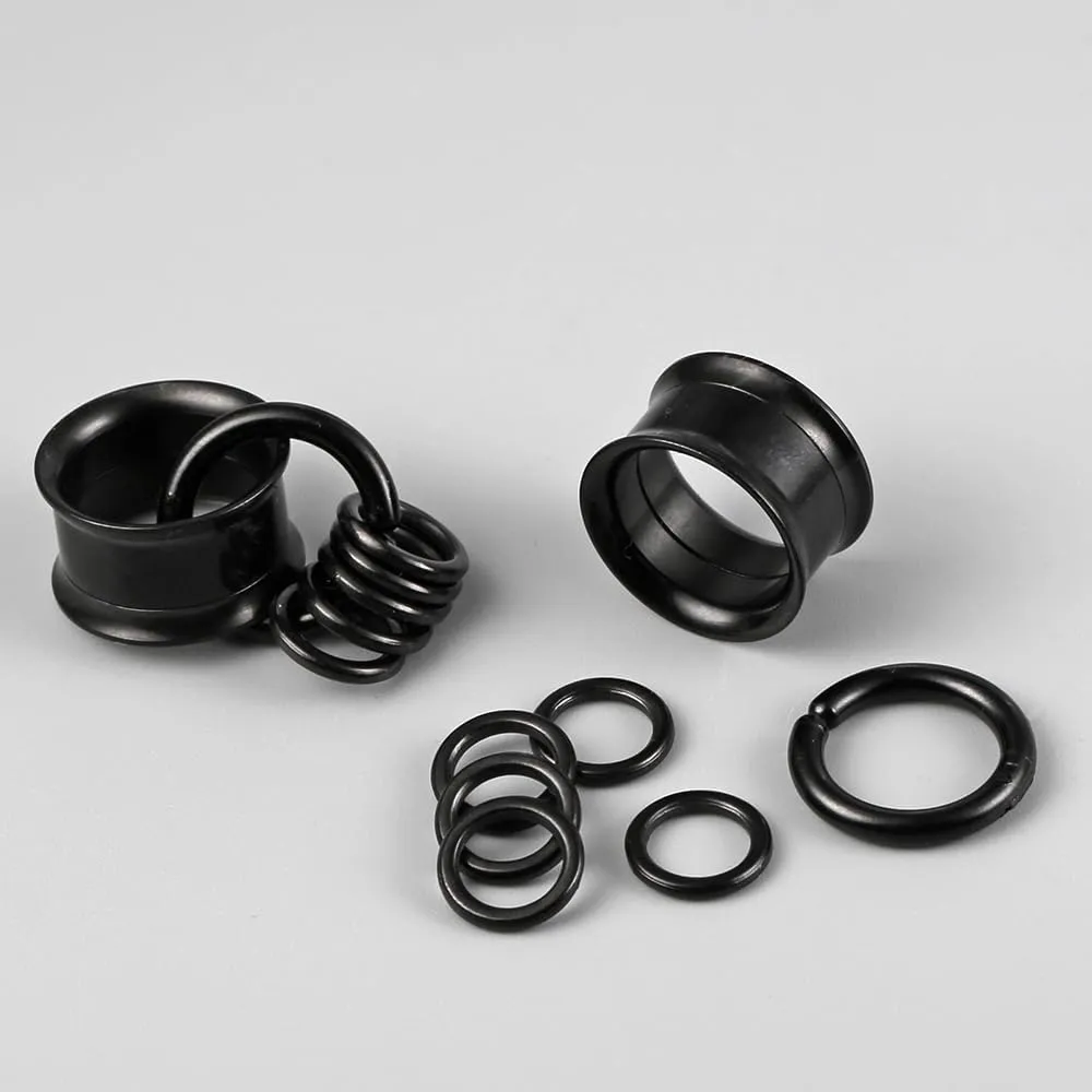 1 Pair Basic gauges 1 big ring 5 small rings Ear Tunnels Plugs 316 Stainless Steel Ear Gauges Weight Saddle Plugs Hypoallergenic expander Piercing Body Jewelry 00g 0g-1''