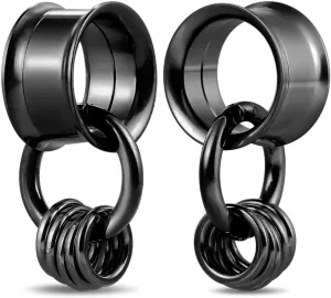 1 Pair Basic gauges 1 big ring 5 small rings Ear Tunnels Plugs 316 Stainless Steel Ear Gauges Weight Saddle Plugs Hypoallergenic expander Piercing Body Jewelry 00g 0g-1''