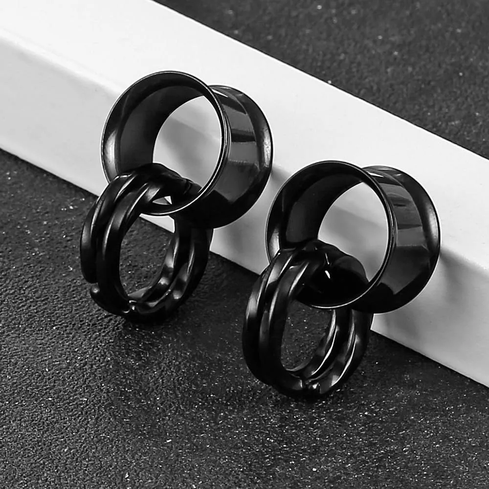 1 Pair Basic gauges 2 twisty nose rings Ear Tunnels Plugs 316 Stainless Steel Earrings Gauges Weight Plugs Hypoallergenic expander Piercing Body Jewelry 00g 0g-1''