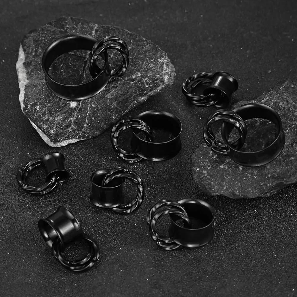 1 Pair Basic gauges 2 twisty nose rings Ear Tunnels Plugs 316 Stainless Steel Earrings Gauges Weight Plugs Hypoallergenic expander Piercing Body Jewelry 00g 0g-1''