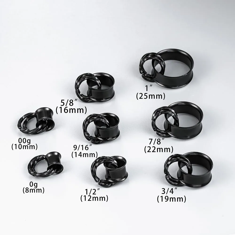 1 Pair Basic gauges 2 twisty nose rings Ear Tunnels Plugs 316 Stainless Steel Earrings Gauges Weight Plugs Hypoallergenic expander Piercing Body Jewelry 00g 0g-1''