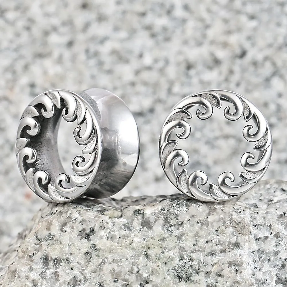 1 Pair Classic Ear Gauges ocean waves design for Stretched Ears Hypoallergenic 316 Stainless Steel Ear cuff Tunels plugs 00G 8mm-16mm(0G-5/8'') Body Piercing Jewelry
