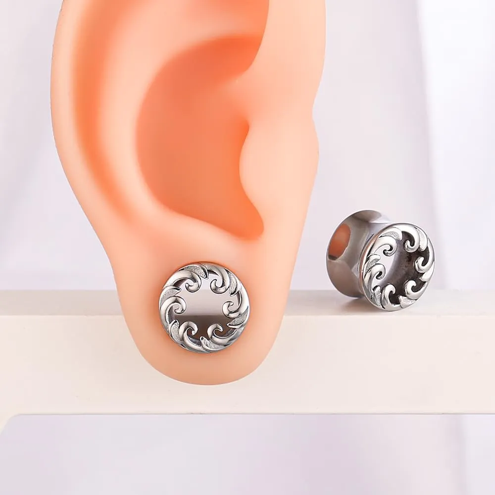 1 Pair Classic Ear Gauges ocean waves design for Stretched Ears Hypoallergenic 316 Stainless Steel Ear cuff Tunels plugs 00G 8mm-16mm(0G-5/8'') Body Piercing Jewelry