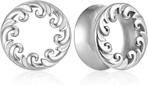 1 Pair Classic Ear Gauges ocean waves design for Stretched Ears Hypoallergenic 316 Stainless Steel Ear cuff Tunels plugs 00G 8mm-16mm(0G-5/8'') Body Piercing Jewelry