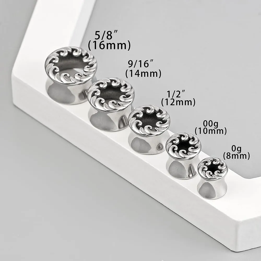 1 Pair Classic Ear Gauges ocean waves design for Stretched Ears Hypoallergenic 316 Stainless Steel Ear cuff Tunels plugs 00G 8mm-16mm(0G-5/8'') Body Piercing Jewelry