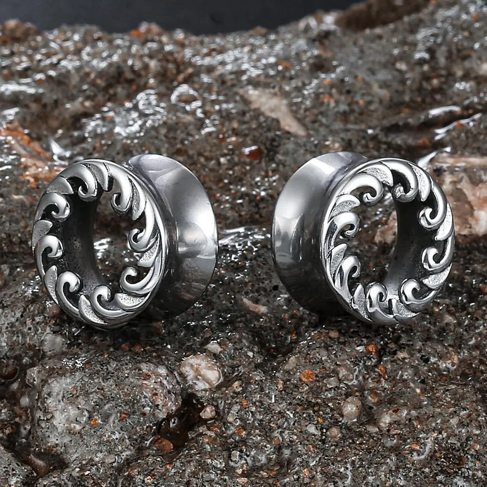1 Pair Classic Ear Gauges ocean waves design for Stretched Ears Hypoallergenic 316 Stainless Steel Ear cuff Tunels plugs 00G 8mm-16mm(0G-5/8'') Body Piercing Jewelry