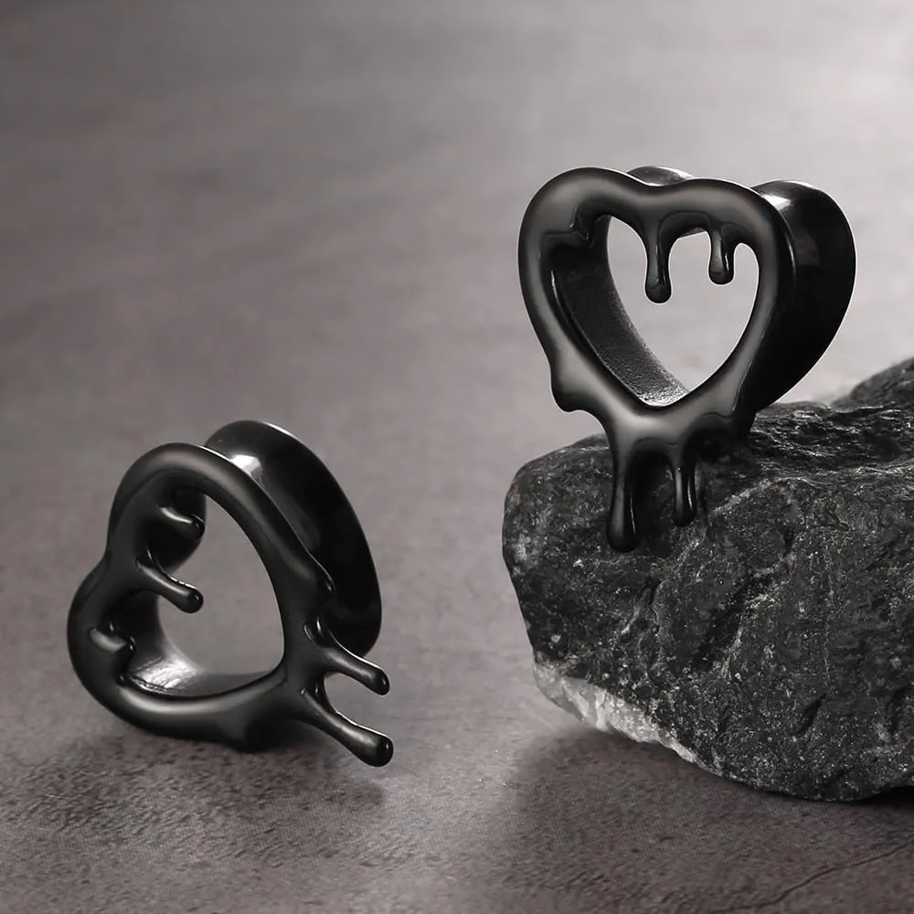 1 Pair Classic Love Teardrop for Stretched Ears Hypoallergenic 316 Stainless Steel Ear cuff Tunnels plugs 00G 8mm-16mm(0G-5/8'') Body Piercing Jewelry