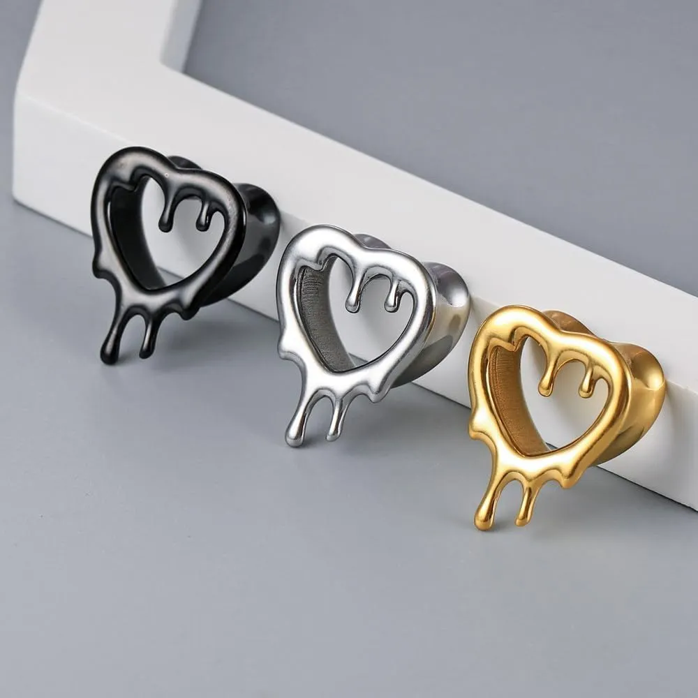 1 Pair Classic Love Teardrop for Stretched Ears Hypoallergenic 316 Stainless Steel Ear cuff Tunnels plugs 00G 8mm-16mm(0G-5/8'') Body Piercing Jewelry