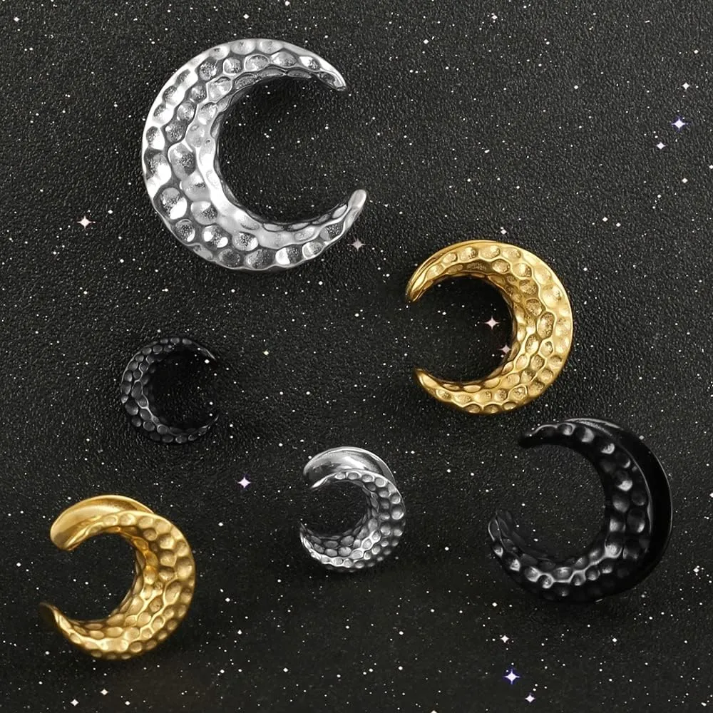 1 Pair Classic Moon Saddle for Stretched Ears Hypoallergenic 316 Stainless Steel Ear cuff Tunels plugs 00G 8mm-25mm(0G-1'') Body Piercing Jewelry