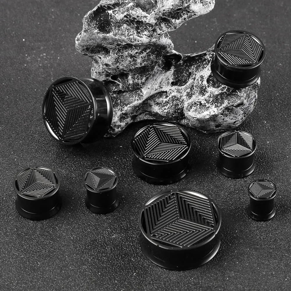 1 Pair Cube Visual Patterns gauges Ear Plugs Tunnels Hypoallergenic Stainless Steel Ear Gauges 00G 8mm-25mm (0G-1") Body Piercing Jewelry