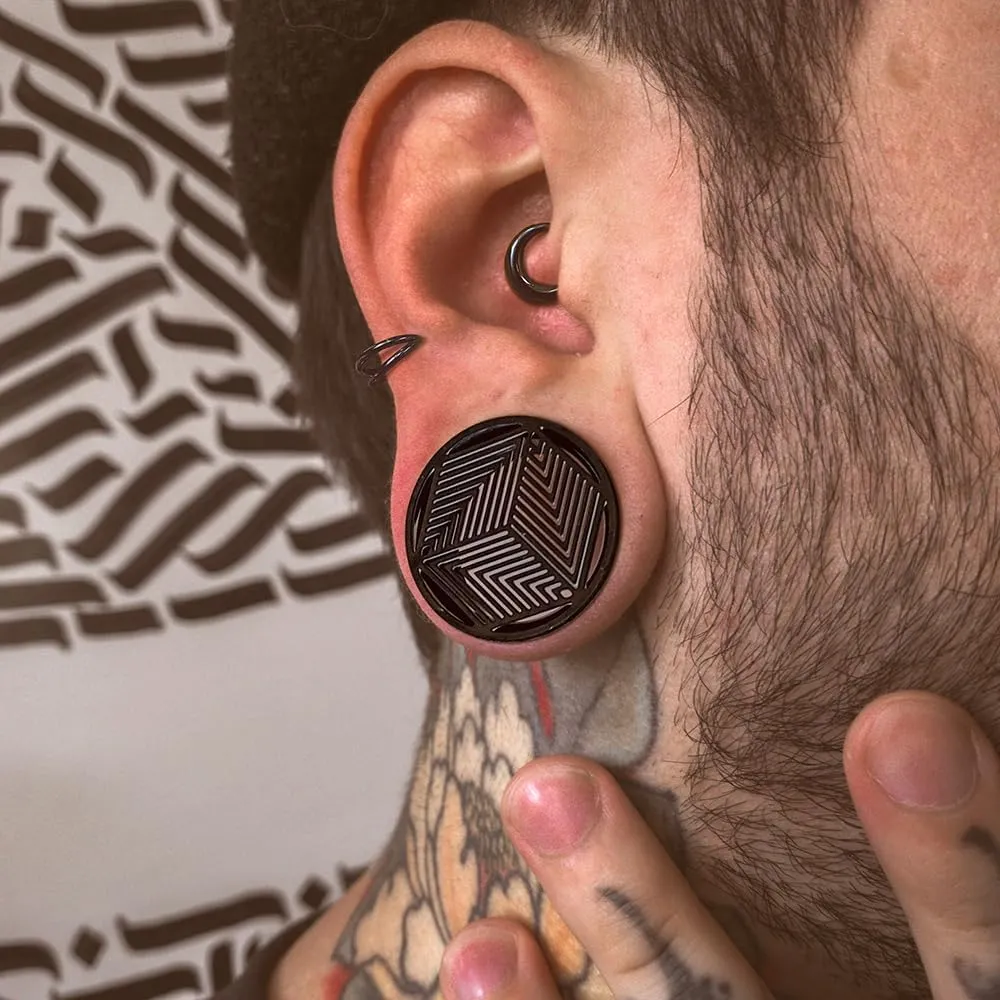 1 Pair Cube Visual Patterns gauges Ear Plugs Tunnels Hypoallergenic Stainless Steel Ear Gauges 00G 8mm-25mm (0G-1") Body Piercing Jewelry