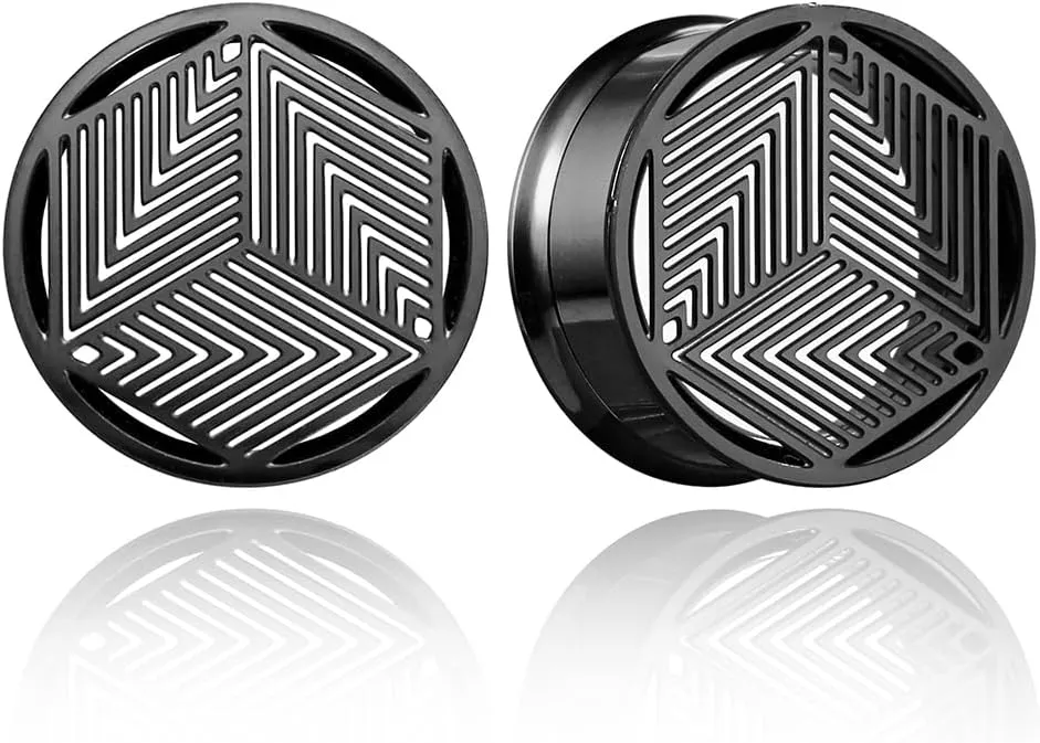 1 Pair Cube Visual Patterns gauges Ear Plugs Tunnels Hypoallergenic Stainless Steel Ear Gauges 00G 8mm-25mm (0G-1") Body Piercing Jewelry