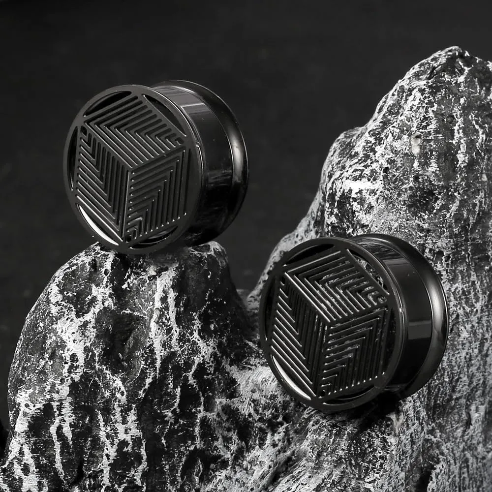 1 Pair Cube Visual Patterns gauges Ear Plugs Tunnels Hypoallergenic Stainless Steel Ear Gauges 00G 8mm-25mm (0G-1") Body Piercing Jewelry