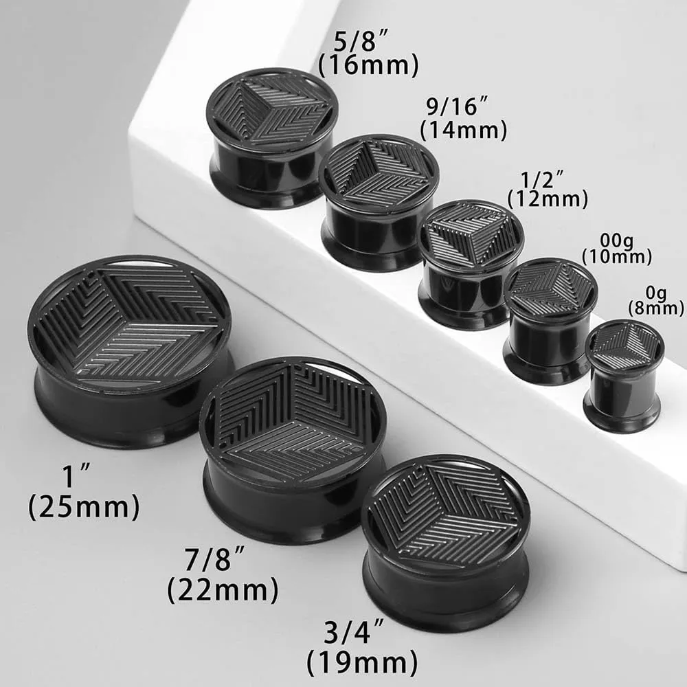 1 Pair Cube Visual Patterns gauges Ear Plugs Tunnels Hypoallergenic Stainless Steel Ear Gauges 00G 8mm-25mm (0G-1") Body Piercing Jewelry