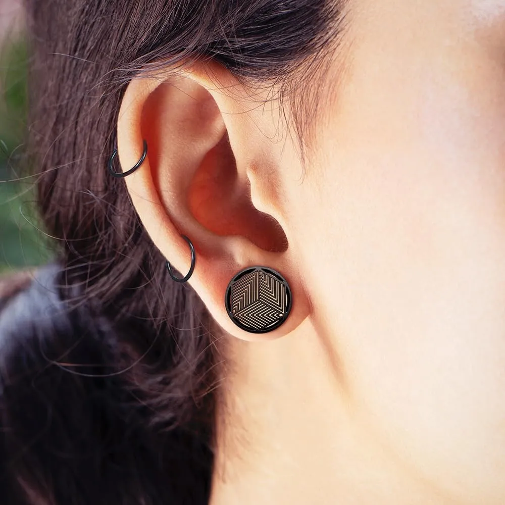 1 Pair Cube Visual Patterns gauges Ear Plugs Tunnels Hypoallergenic Stainless Steel Ear Gauges 00G 8mm-25mm (0G-1") Body Piercing Jewelry