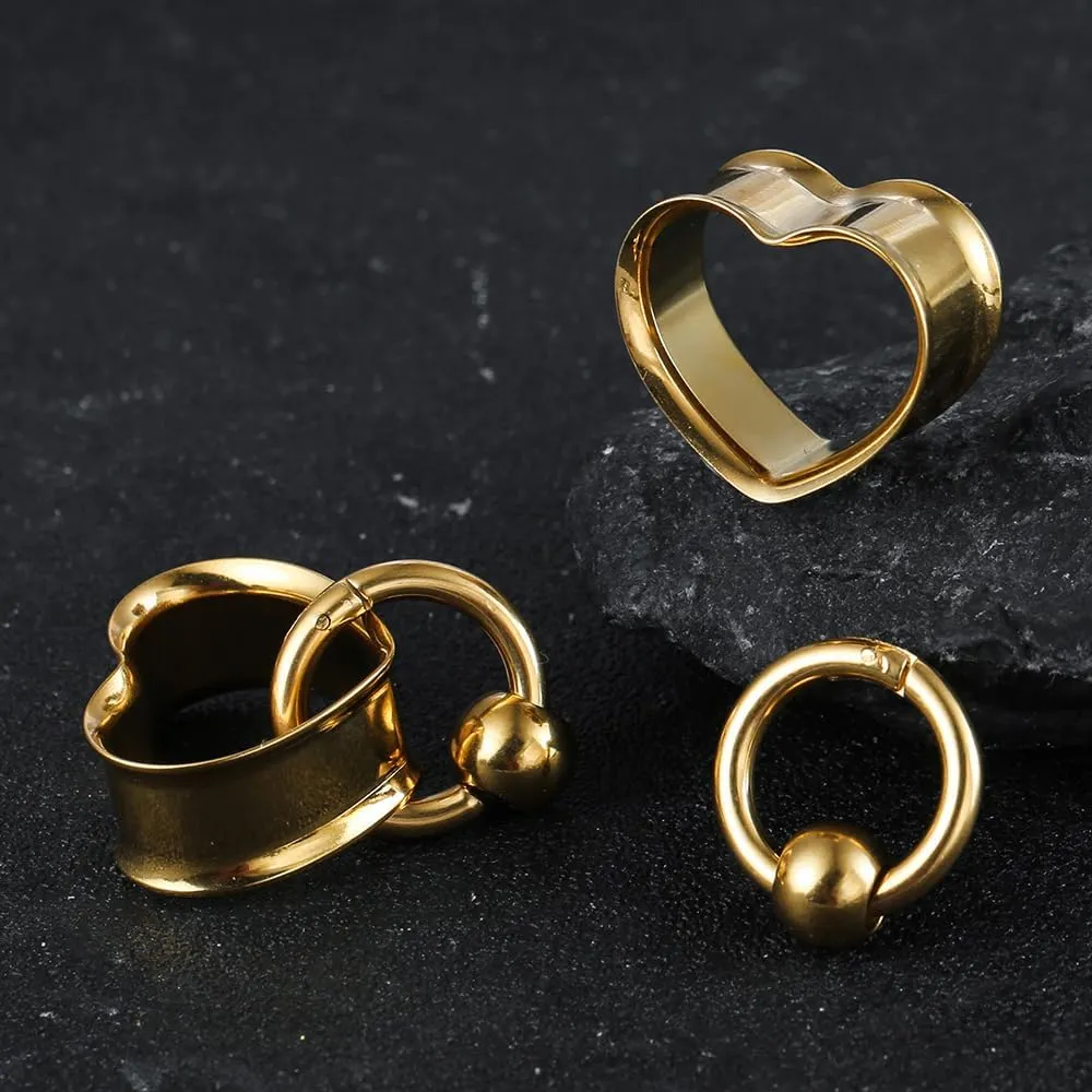 1 pair Ear Gauges with 1 ring 1 ball Hypoallergenic 316 earrings weight Stainless Steel Ear Stretchers Plus Tunnels (0G-1") 8mm-25mm 00G Body Piercing Jewelry