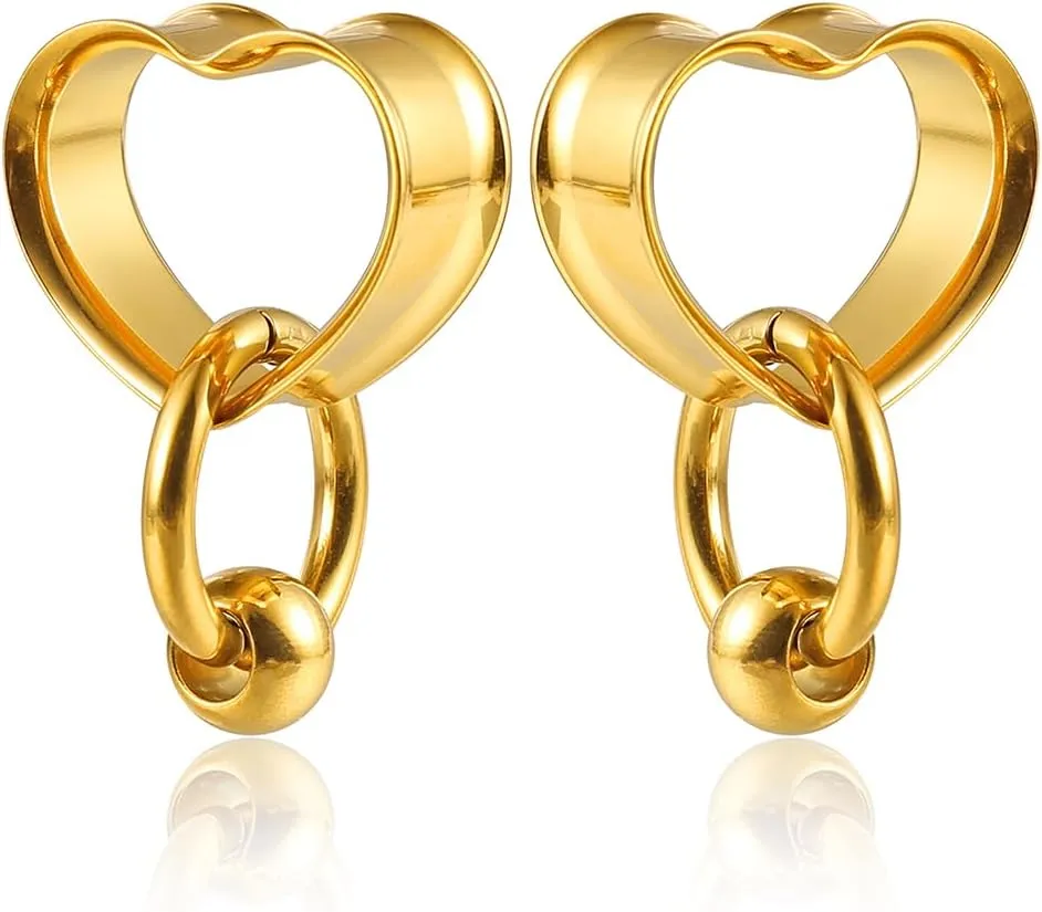 1 pair Ear Gauges with 1 ring 1 ball Hypoallergenic 316 earrings weight Stainless Steel Ear Stretchers Plus Tunnels (0G-1") 8mm-25mm 00G Body Piercing Jewelry