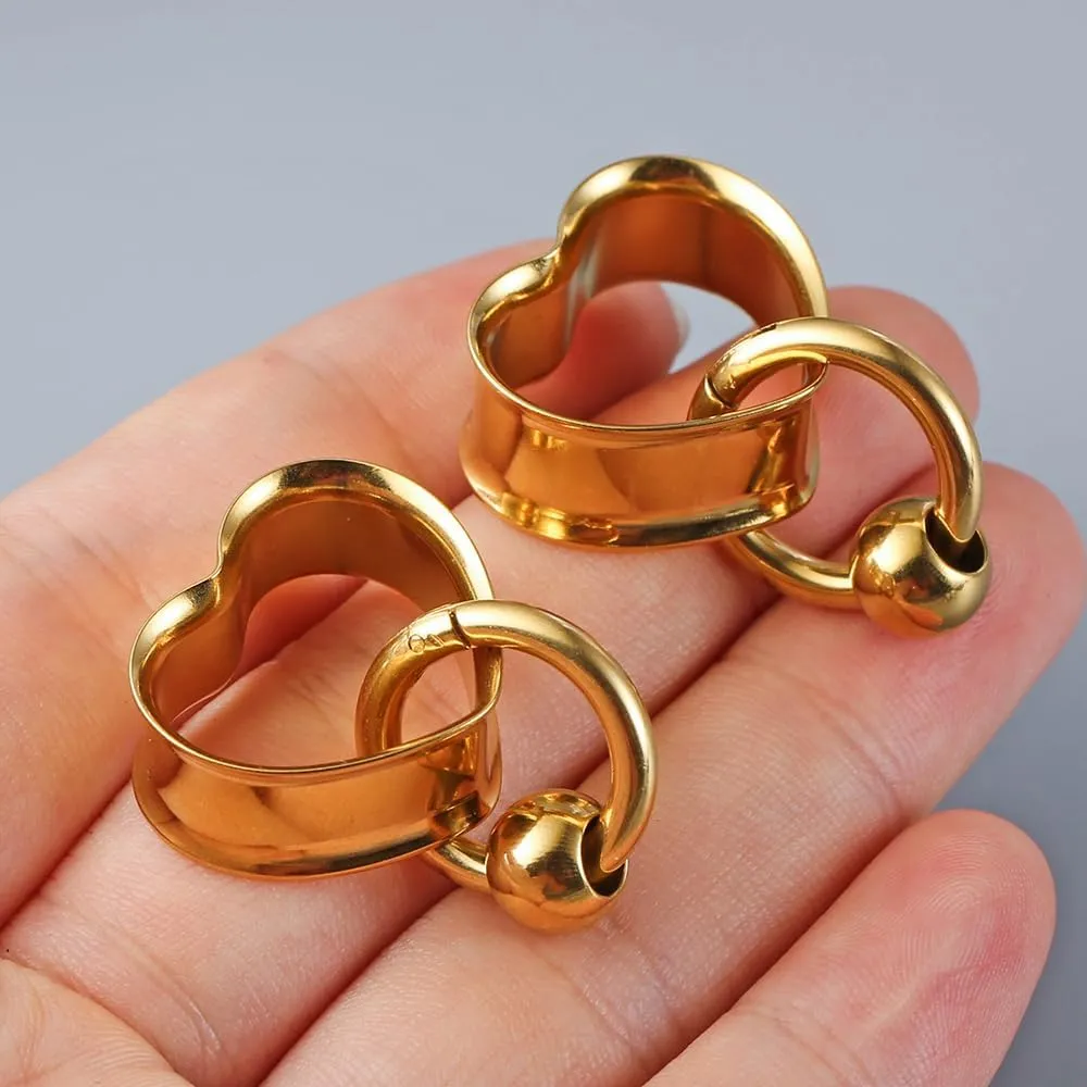 1 pair Ear Gauges with 1 ring 1 ball Hypoallergenic 316 earrings weight Stainless Steel Ear Stretchers Plus Tunnels (0G-1") 8mm-25mm 00G Body Piercing Jewelry