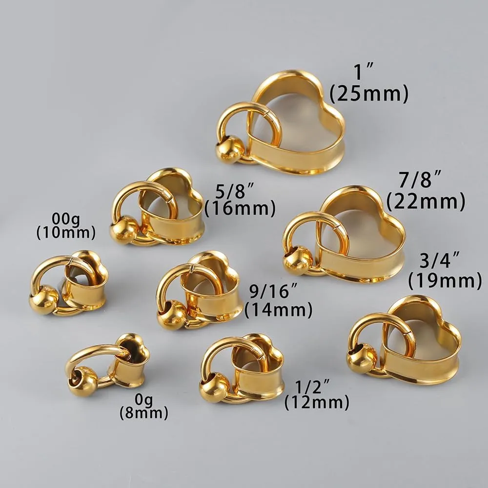 1 pair Ear Gauges with 1 ring 1 ball Hypoallergenic 316 earrings weight Stainless Steel Ear Stretchers Plus Tunnels (0G-1") 8mm-25mm 00G Body Piercing Jewelry