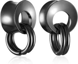1 Pair Hollow gauges with 2 rings Ear Tunnels Plugs 316 Stainless Steel Ear Gauges Weight Saddle Plugs Hypoallergenic expander Piercing Body Jewelry for women and men