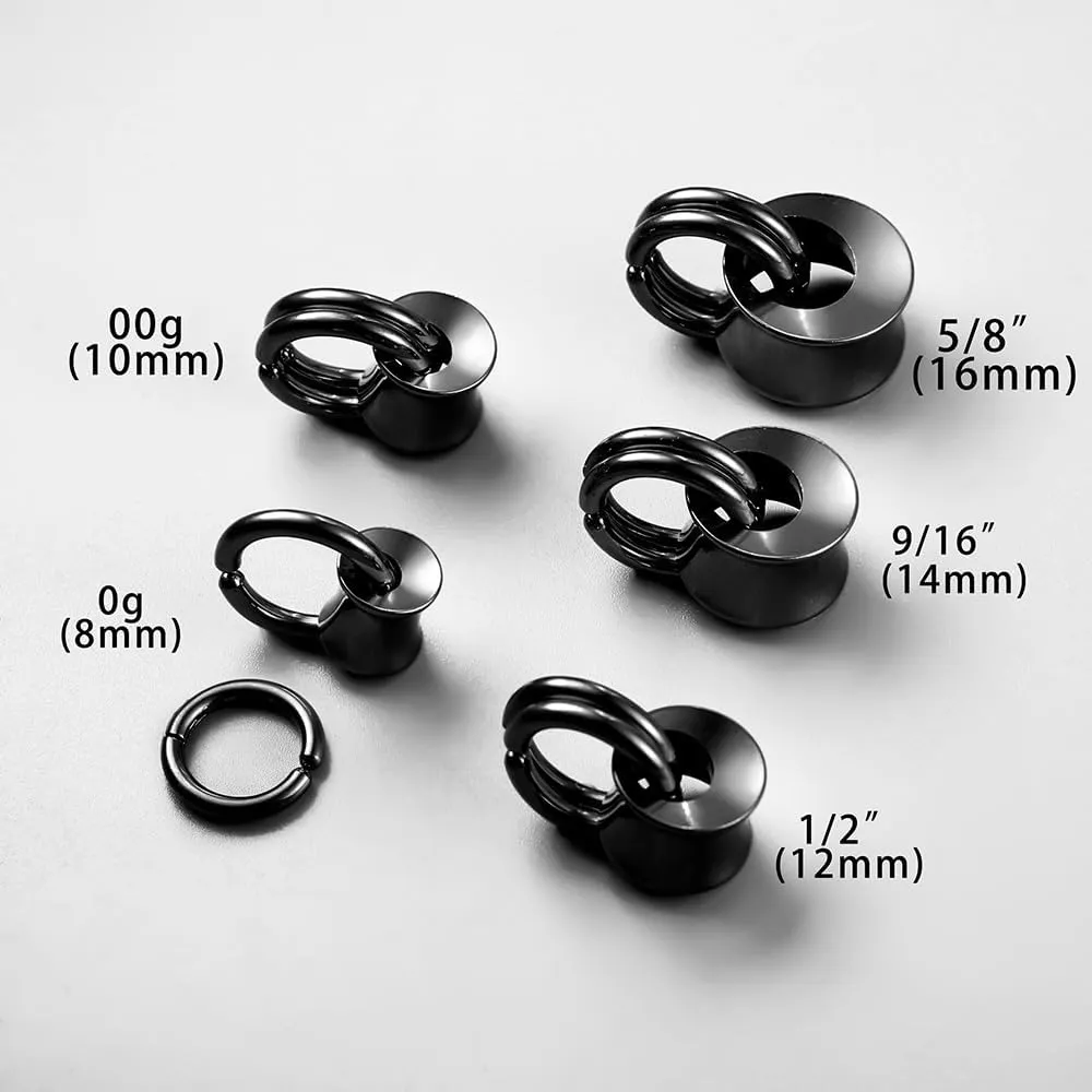1 Pair Hollow gauges with 2 rings Ear Tunnels Plugs 316 Stainless Steel Ear Gauges Weight Saddle Plugs Hypoallergenic expander Piercing Body Jewelry for women and men