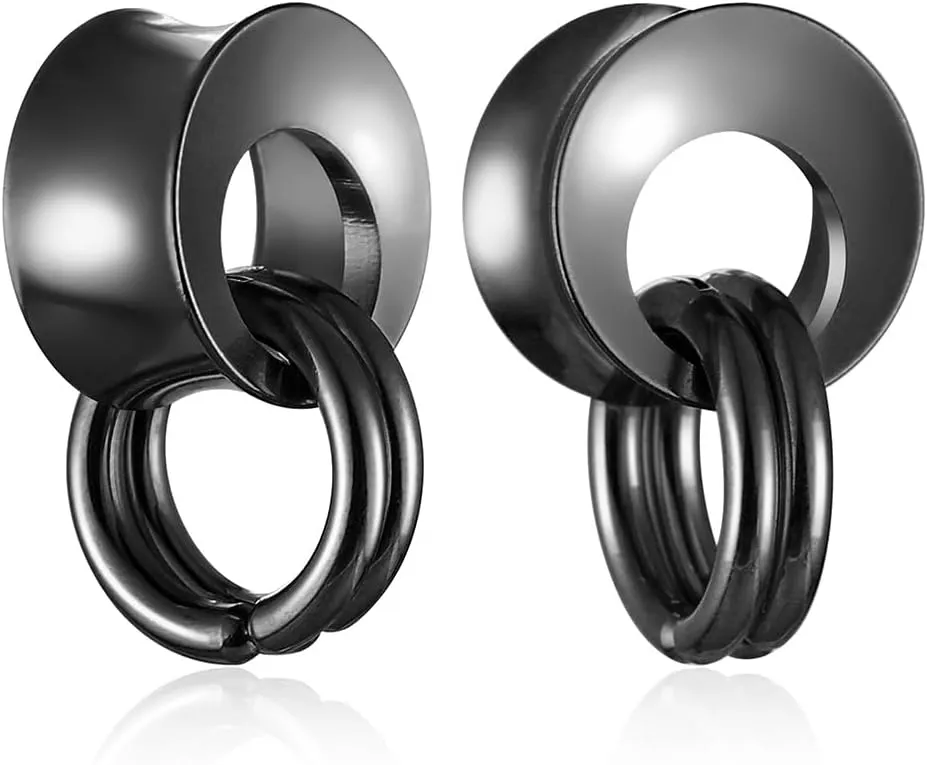1 Pair Hollow gauges with 2 rings Ear Tunnels Plugs 316 Stainless Steel Ear Gauges Weight Saddle Plugs Hypoallergenic expander Piercing Body Jewelry for women and men