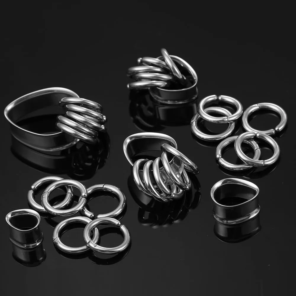 1 pair Rings Ear Gauges Hypoallergenic 316 rings ear weight Stainless Steel Ear Stretchers Plus Tunnels (0G-1") 8mm-25mm 00G Body Piercing Jewelry
