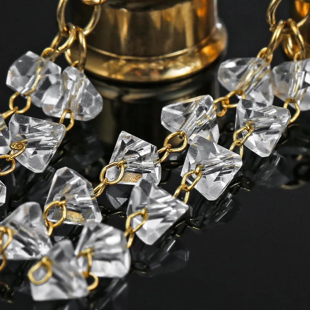1 Pair saddle gauges crystals chain Dangle earrings Ear Tunnels Plugs 316 Stainless Steel Ear Weight Plugs Hypoallergenic expander Piercing Body Jewelry