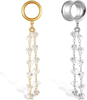 1 Pair saddle gauges crystals chain Dangle earrings Ear Tunnels Plugs 316 Stainless Steel Ear Weight Plugs Hypoallergenic expander Piercing Body Jewelry