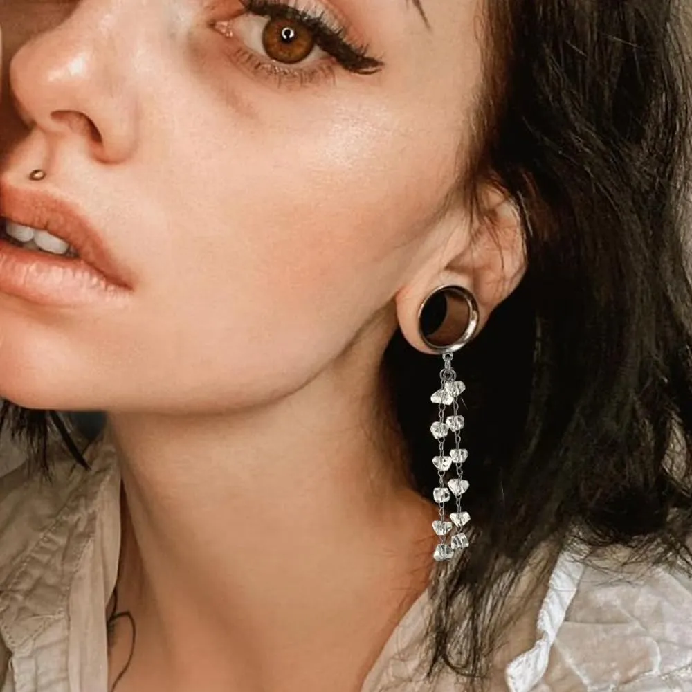 1 Pair saddle gauges crystals chain Dangle earrings Ear Tunnels Plugs 316 Stainless Steel Ear Weight Plugs Hypoallergenic expander Piercing Body Jewelry