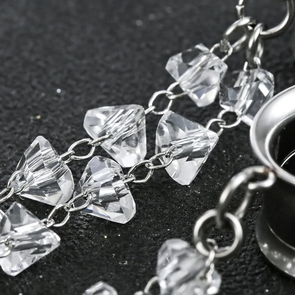 1 Pair saddle gauges crystals chain Dangle earrings Ear Tunnels Plugs 316 Stainless Steel Ear Weight Plugs Hypoallergenic expander Piercing Body Jewelry