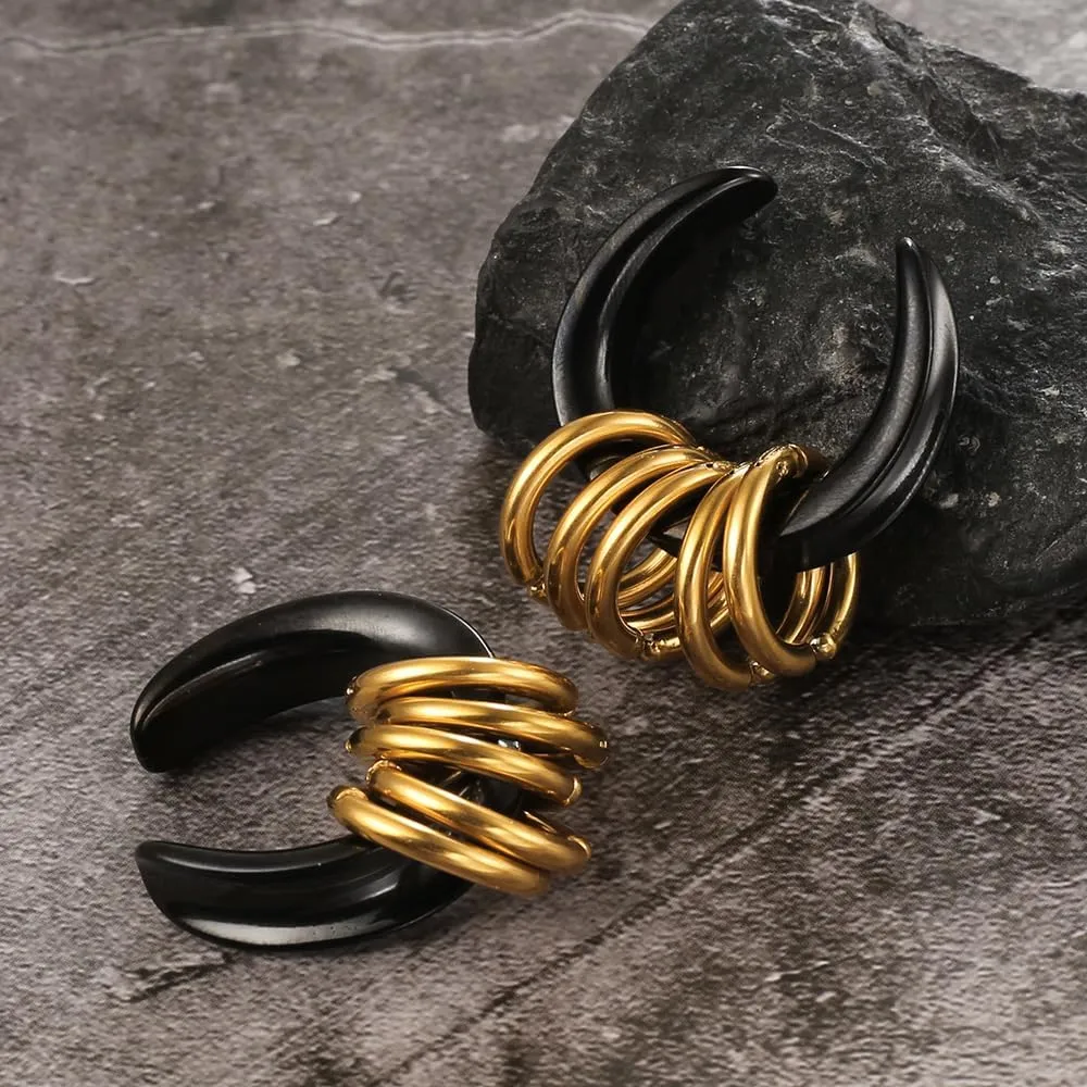 1 Pair saddle Gauges with 10pcs rings Ear Tunnels Plugs 316 Stainless Steel Ear Gauges Weight Saddle Plugs Hypoallergenic expander Piercing Body Jewelry