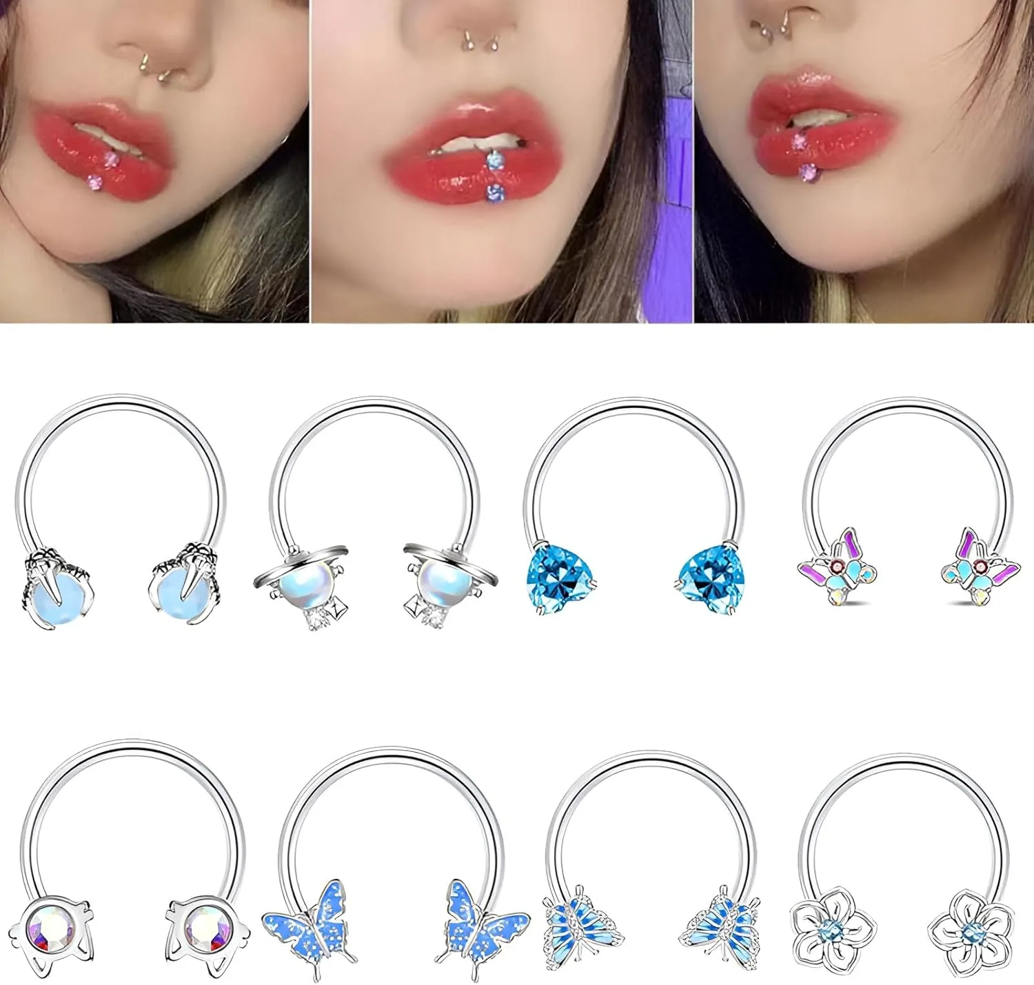 1 PC 16G Horseshoe Hoop Septum Ring Earring Cartilage Nose Ring Heart Captive Bead Rings Tragus Daith Rook Helix Body Piercing Jewelry for Women