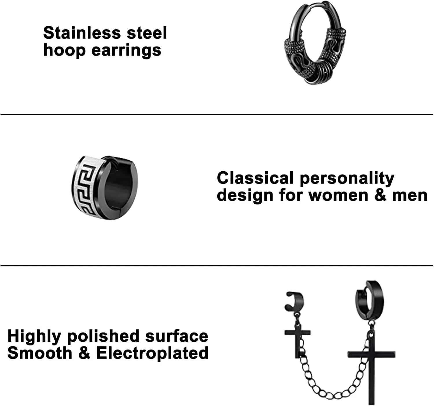 10-12 Pairs Earrings for Men Women, Stainless Steel Black Stud Earrings Set for Boys Girls Gift with Box