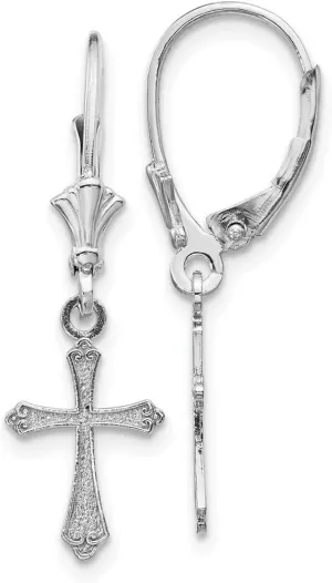 10k White Gold Religious Faith Cross Leverback Earrings 29.65x8.95mm Wide Stud Earring for Women