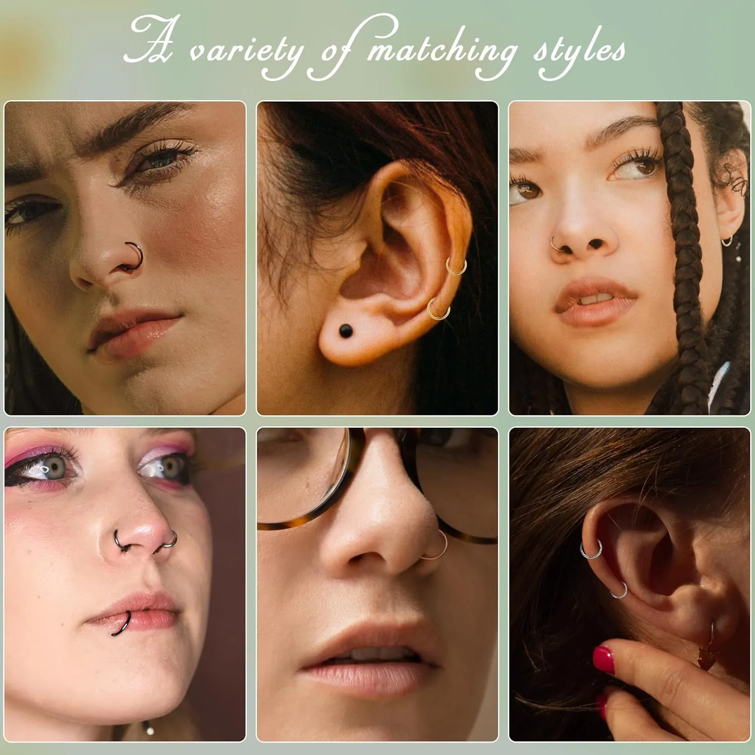 10Pcs 18G 20G Surgical Steel Nose Rings Hoops for Women Men Hinged Seamless Clicker Nose Hoops Cartilage Helix Tragus Daith Sleeper Earrings Hoop Hypoallergenic Nose Piercing 6/7/8/9/10MM