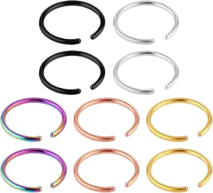 10pcs Fake Nose Ring HoopStainless Steel Nose PiercingsFake Septum Ring Non Pierced Lip Rings Jewelry for Women Men