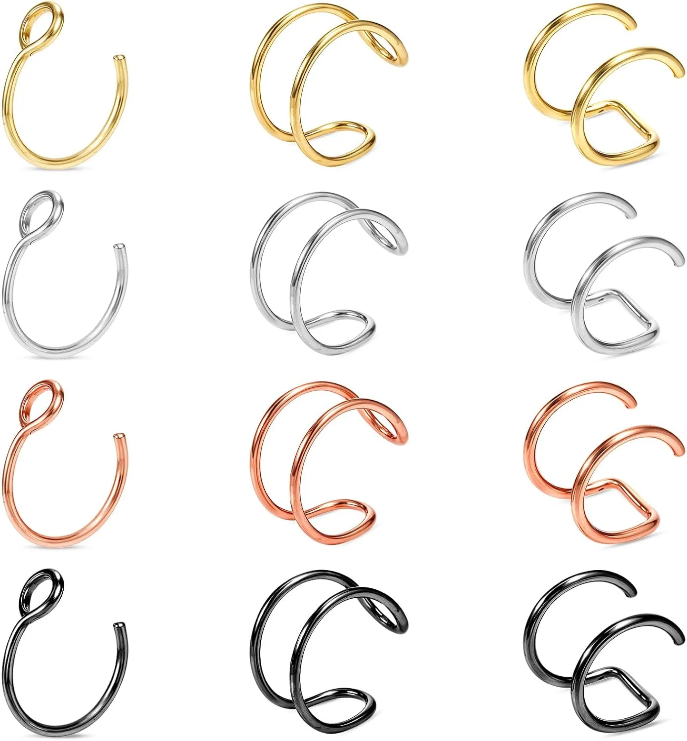 12Pcs Fake Lip Piercing Multiple Colors Fake Nose 18G/20G Fake Lip Rings Stainless Steel Fake Septum Piercing Faux Nose Rings for Women (8mm)