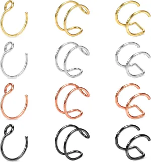 12Pcs Fake Lip Piercing Multiple Colors Fake Nose 18G/20G Fake Lip Rings Stainless Steel Fake Septum Piercing Faux Nose Rings for Women (8mm)