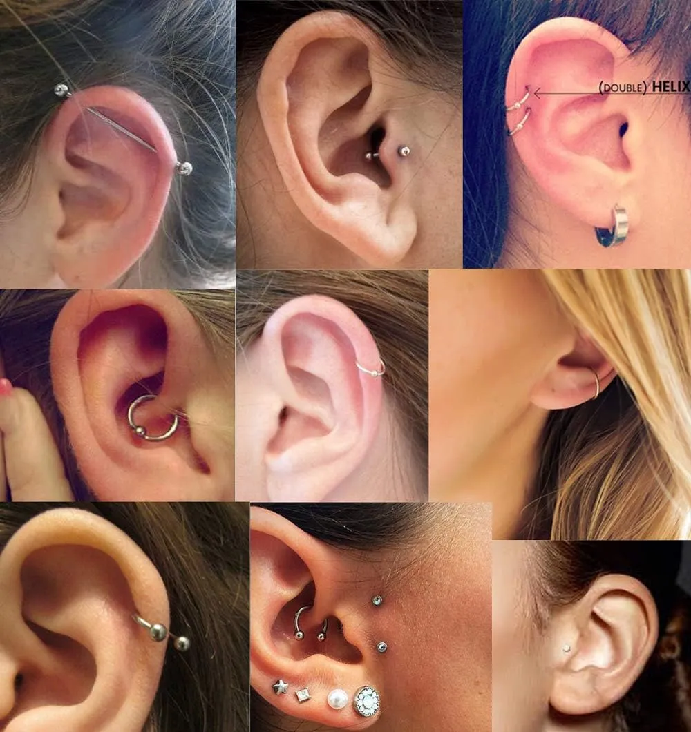 12Pcs Stainless Steel Industrial Barbell Cartilage Piercing Earrings for Women Men Hoop Helix Tragus Labret Piercing
