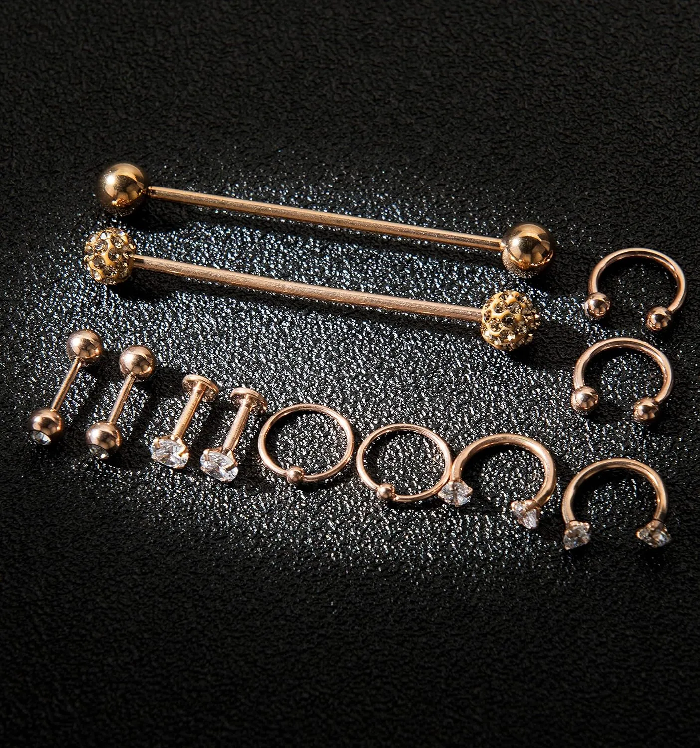 12Pcs Stainless Steel Industrial Barbell Cartilage Piercing Earrings for Women Men Hoop Helix Tragus Labret Piercing