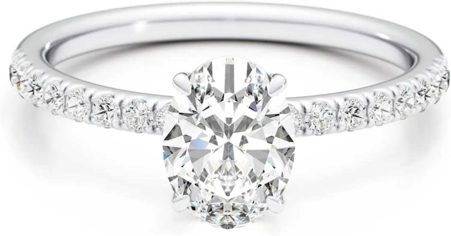 1/4 Carat Lab Grown Diamond and 2 1/3 Carat Oval Cut Moissanite Engagement Ring for Women in 14k White or Rose Gold (G-H, VS, cttw) Anniversary Promise Ring Size 5.5 to 7