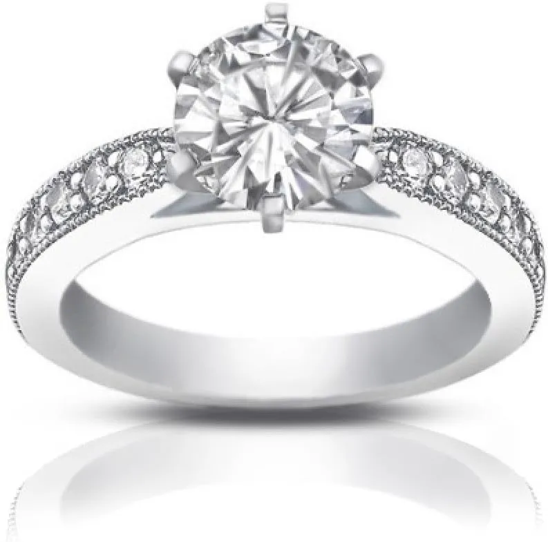 1.40 ct Round Cut Diamond Engagement Ring Whit Millgrain on The Shank in Platinum