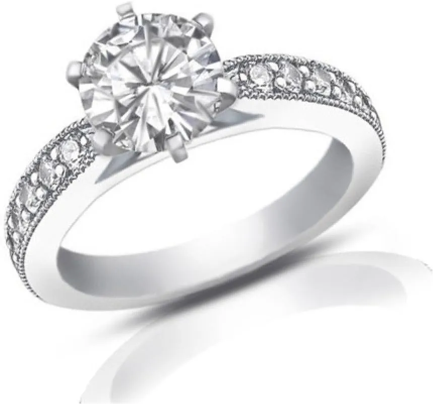 1.40 ct Round Cut Diamond Engagement Ring Whit Millgrain on The Shank in Platinum