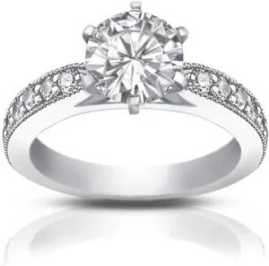 1.40 ct Round Cut Diamond Engagement Ring Whit Millgrain on The Shank in Platinum