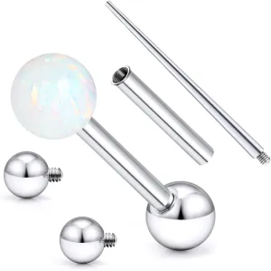 14G G23 Tongue Rings Hypoallergenic Tongue Piercings Barbells White Opal Diamond Internally Threaded Tongue Rings Pierercing Jewewelry for Women Men 16mm 5/8 inch